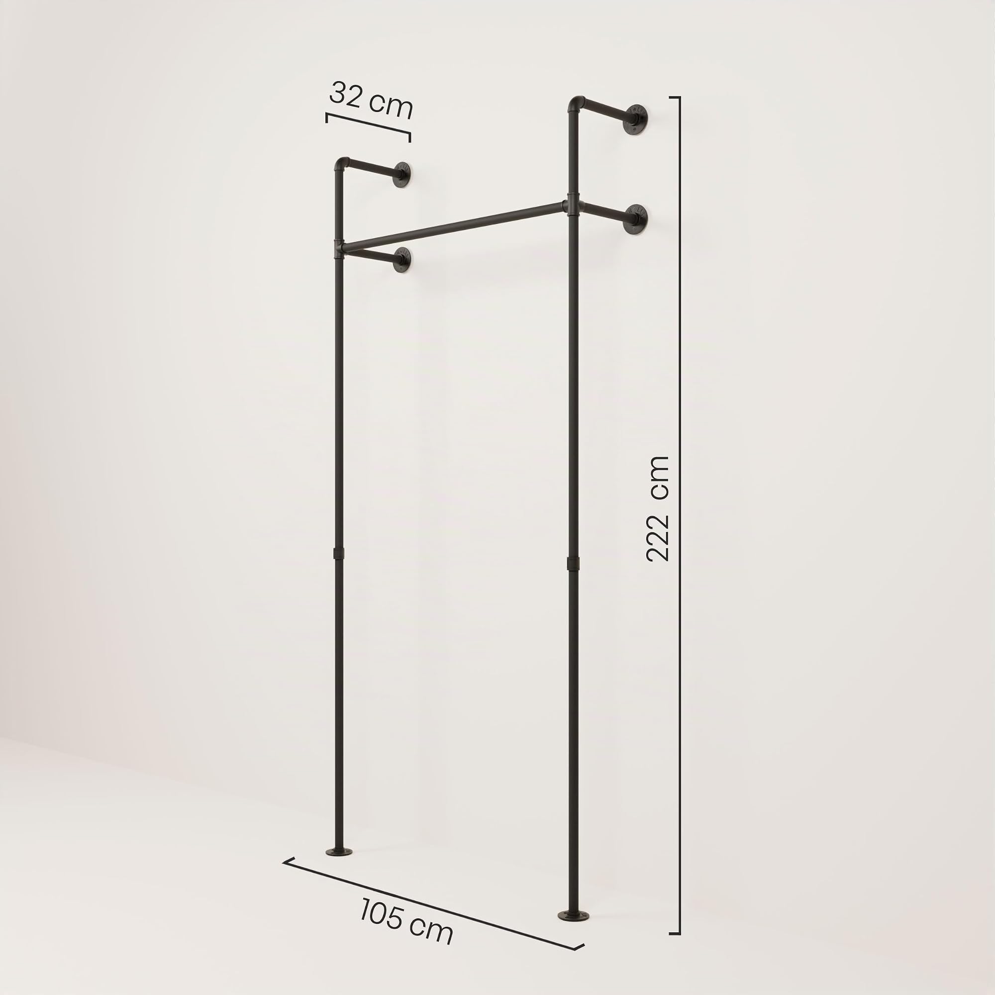 pamo Kleiderstange Wandmontage 105 x 222 cm – 140 kg Traglast