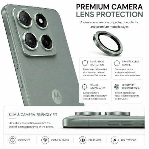 Image of ArmourPro Camera Rings Tempered Glass for Motorola Edge 70 Max, Tough HD Individual Aluminum Alloy Rings 9H Camera Cover, Scratch-Resistant,Camera Lens Protection| Green, 1 Pack