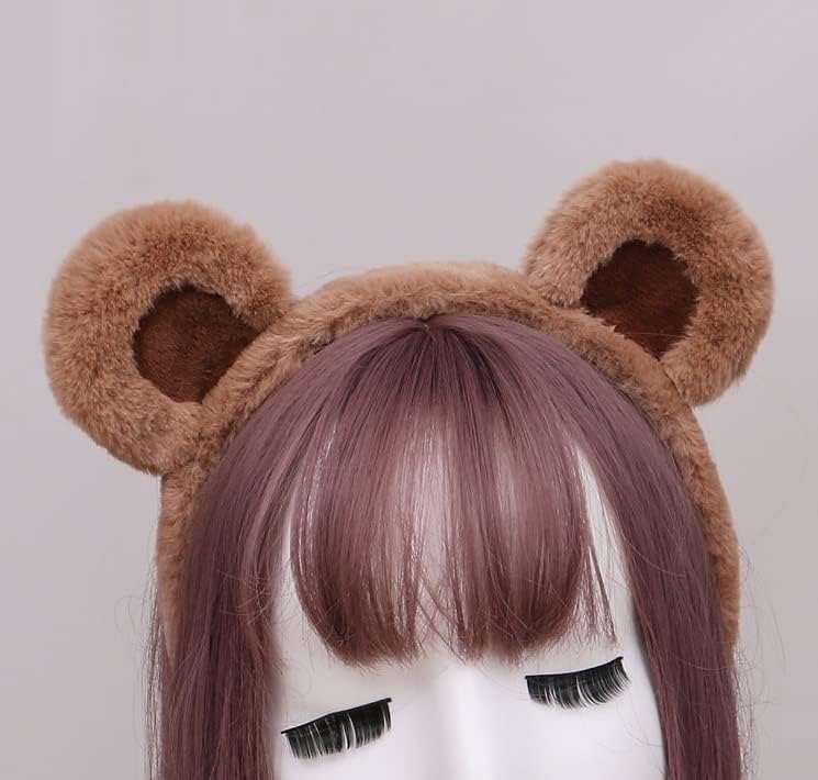 lasenersm 1 Piece Faux Fur Bear Ears Headband Plush Animal Ears Bear Ears Anime Cosplay Headband for Anime Cosplay Party Costume Halloween Party, Brown - Image 2