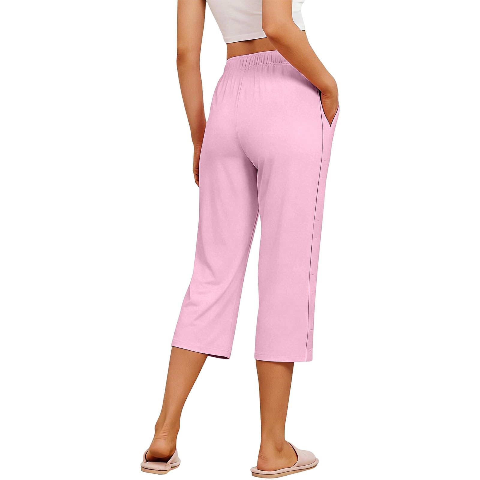 Générique Femme Pantalon de Rééducation pour Femme Pantalon TailleÉlastique et Ouverture Latérale Pantalons 7/8 de Jogging avec Amovible à Scratch deJogging à Jambes Larges
