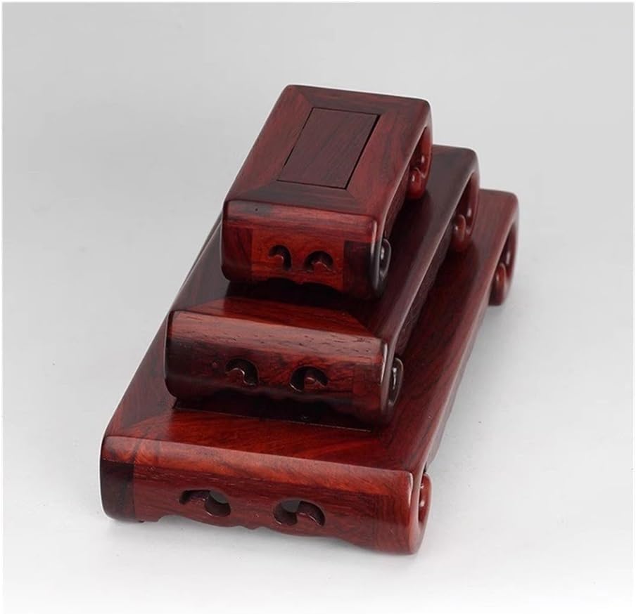 Vase Stand Rectangular with Silver Wire Scroll Pedestal, Redwood Base for Vase Tea Service(Small)