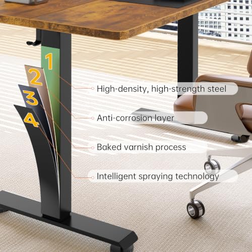 Image of Veken 63x27.6 Inch Large Electric Standing Desk, Gaming Table, Brown | Height Adjustable Sit Stand Up Computer Tables for Home Office, Study , Writing, Suit students, employees and group work