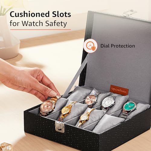 Image of Amazon Basics Unisex Faux Leather Watch Organiser Box with 8 Slots| 23.5LX21BX8H cm | Black