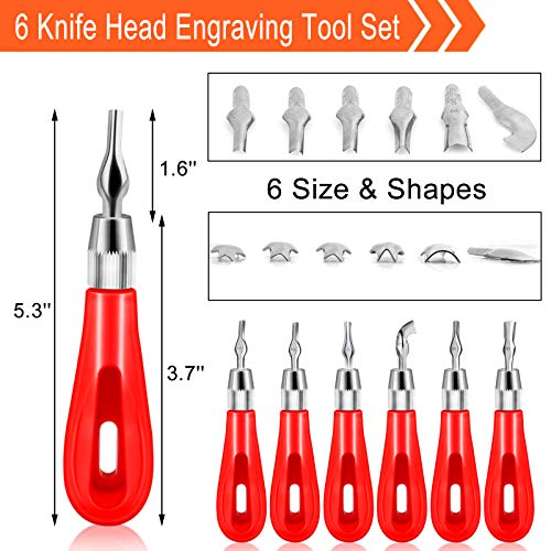 26Pcs Rubber Stamp Making Kit, Block Printing Starter Tool Kit, Linoleum Cutter with 6 Type Blades, Rubber Carving Block, Tracing Paper, Carving Knife with 5 Blades, Brayer Roller for Stamp - Thumbnail 6