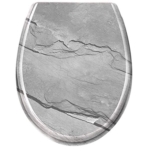 XMTECH WC Sitz Toilettendeckel Absenkautomatik mit Absenkautomatik/Softclose, Universal Größe Toilettensitz aus Hartplastik Klodeckel aus Duroplast - Marble Cover