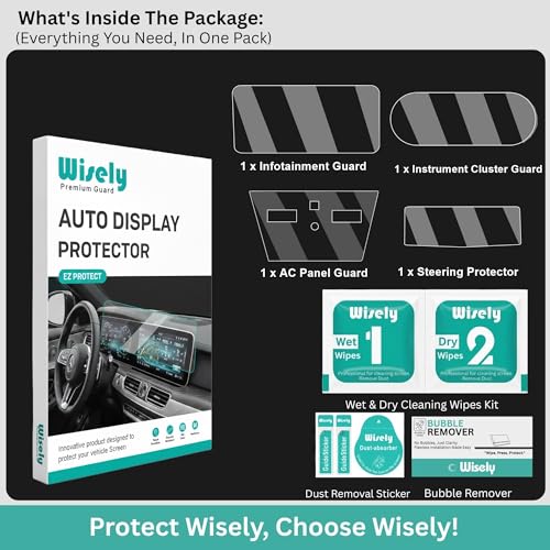Image of Wisely Pack 4 - Screen Guard for TATA NEXON (2026) CREATIVE, CREATIVE+ S (CNG), CREATIVE+S Dark Car Display Protector 10.25 inch INFOTAINMENT [Round Edge] + 4 inch MID CLUSTER + STEERING + AC (Touch) Panel - Stereo Car Accessories