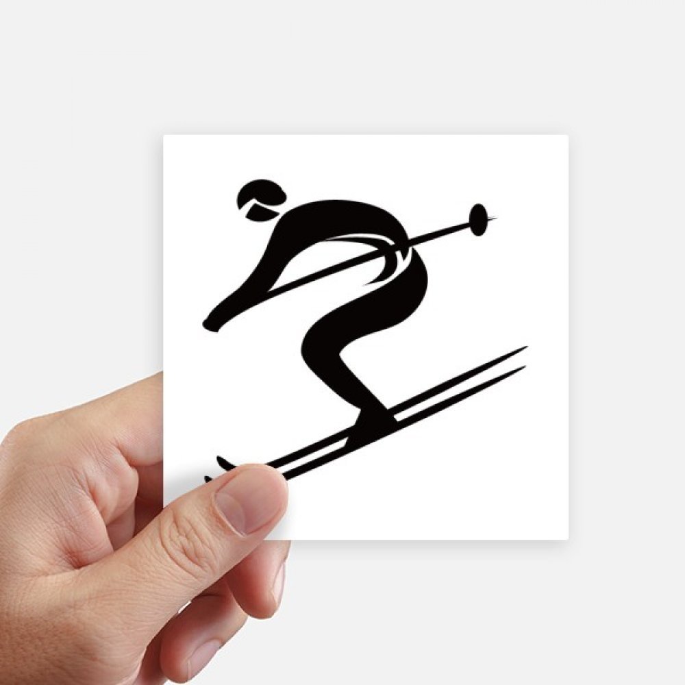 Autocollant carré ski sports d'hiver bleu de 10cm pour mur et ordinateur portable (lot de 8)