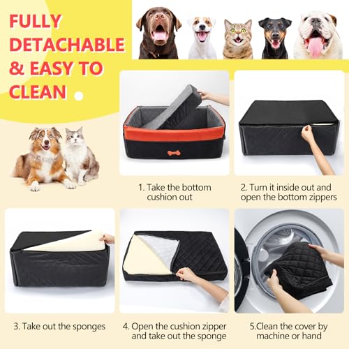Image of Dog Car Seat for Medium Large Dogs, Detachable Washable Pet Booster Seat with Memory Foam Cushion, Side Pockets, 2 Clip-On Safety Leashes Pet Car Seat for Dog Up to 60 lbs /2 Small Dogs-Black
