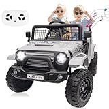 24V Ride On Jeep, Kids 2 Seater Ride On Car Truck w/4WD Motor, Remote Control, 3 Speed, Bluetooth Music, Spring Suspension, LED Light, Kids Electric Car Power Wheels Gift for Boys, Girls - Dark Grey