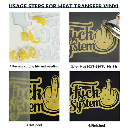 FUNKAKA Glitter Fluorescent Gold HTV Heat Transfer Vinyl Rolls, 12\" x 8ft PU Iron on Vinyl for T-Shirts Glitter HTV Vinyl for All Cutter Machines Easy to Cut & Weed for DIY Design