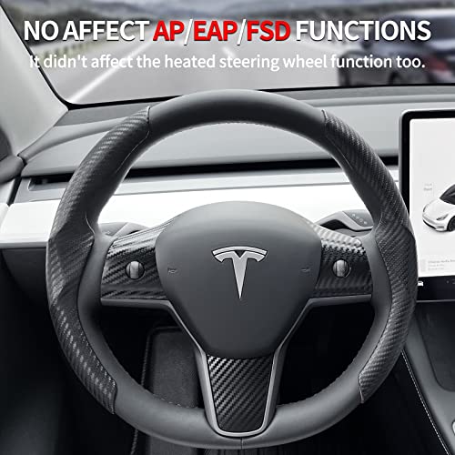 Uxcer Tesla Model 3/Y Steering Wheel Cover, Carbon Fiber Steering Wheel Wrap Stickers For Tesla Model 3 Model Y 2017-2021 2022 2023 Interior Accessories, Black #TOP2