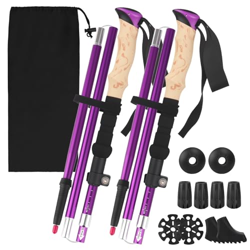 WUSUPU Walking Stöcke Damen,Walking Stöcke Faltbar 115-135cm,Nordic Walking Stöcke,Teleskop Wanderstöcke Aluminium,für Damen und Herren,leicht & ausziehbar,mit Gummipuffer,für Trekking und Wandern