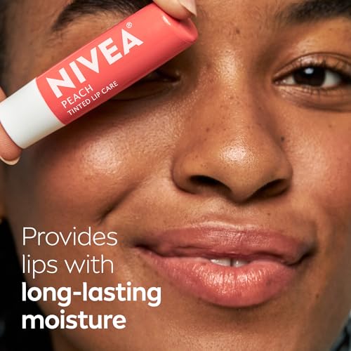 Image of NIVEA Peach Lip Care, Tinted Lip Balms with Shea Butter, 4 x 0.17 OZ