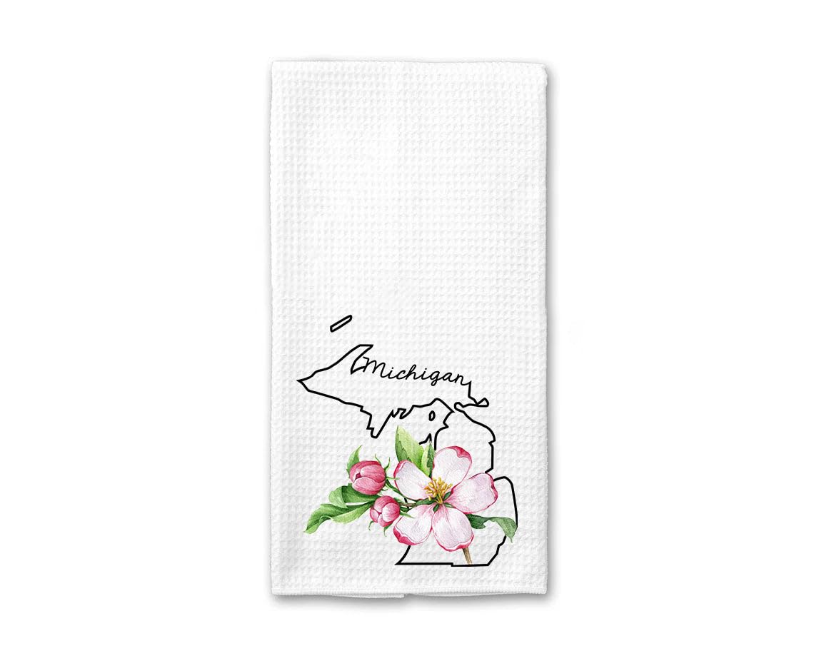 PainterDesign Michigan Kitchen Towel - Michigan Dish Towel - States Kitchen Towels - U.S. State Souvenir - Moving to Michigan Housewarming Gift - Michigan Flower Lover Gift - Michigan State Towel
