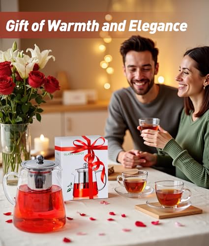 Spring Chef 750ML/26.39OZ Round Glass Teapot With Infuser, Heat-Resistant Borosilicate Glass Strainer Teapot, Removable Infuser Tea Pot Handmade - 3