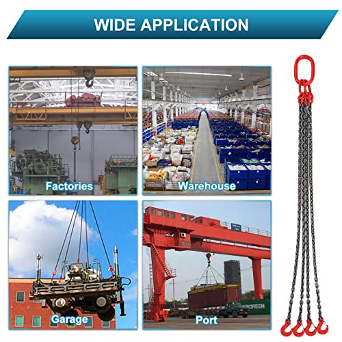 Ironwalls 5Ft 4 Leg Chain Sling With Grab Hooks, 5/16” X 5’, 6 Ton Loading Capacity, Heavy Duty Steel Lifting Chains With Hooks, Engine Lift Chain For Factory, Construction Sites #TOP6