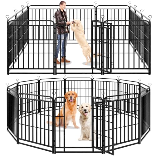 Kfvigoho Dog Playpen Outdoor 12 Panels Heavy Duty Dog Fence 40" Height with Thick Pipe Anti-Rust with Doors Portable for RV Camping Yard, Total 27FT, 58 Sq.ft, Snowy Black