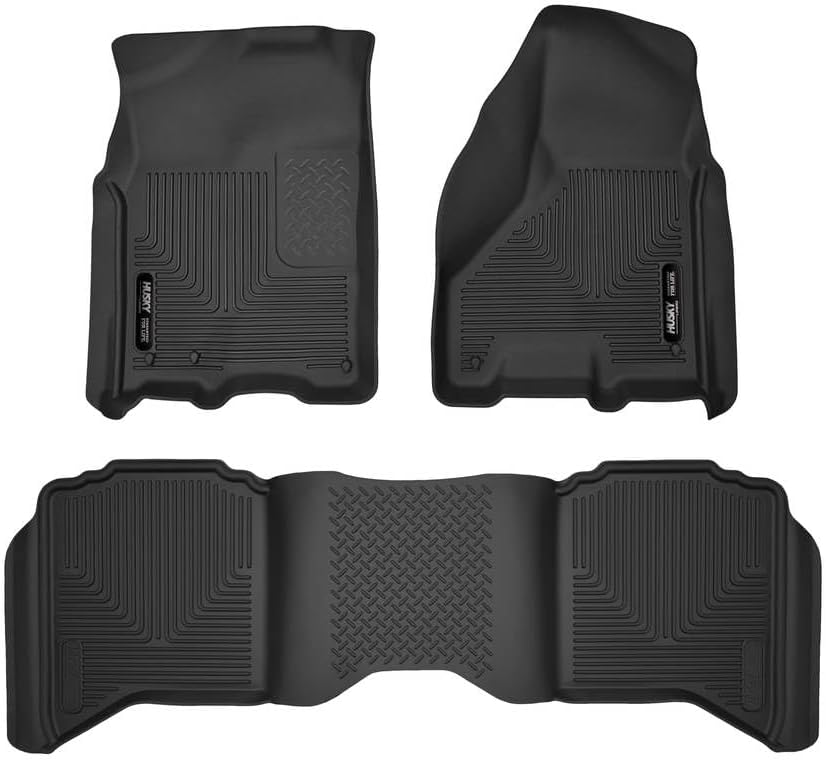 Husky Liners X-act Contour Floor Mats | Fits 2009-2024 Dodge Ram 1500 (19-24 Classic Body) 10-18 Dodge Ram 2500/3500 Crew Cab Only w/Auto Trans | Front & 2nd Row, 3-pc Black - 53608