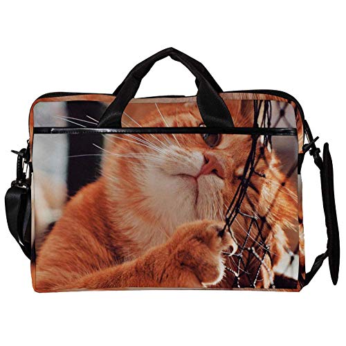 Sacoche bandoulière ordinateur 14-15.4" chat orange antichoc et légère