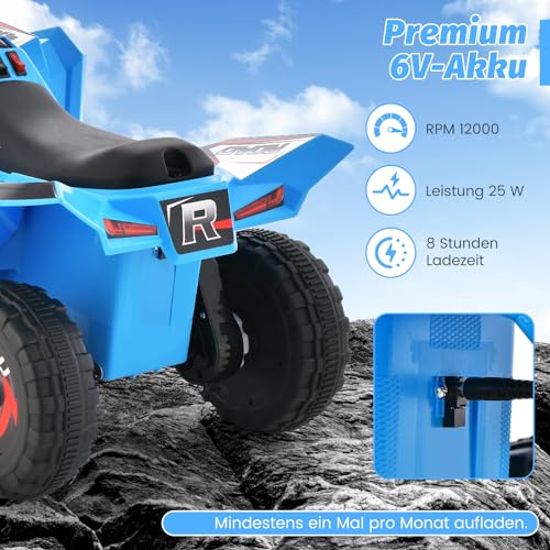 COSTWAY 6V Kinder Quad Elektro, Kinderquad mit Vorwärts-/Rückwärtsschalter, Mini ATV Elektroquad, Elektroauto für Kinder ab 3 Jahren (Blau) – Bild 5
