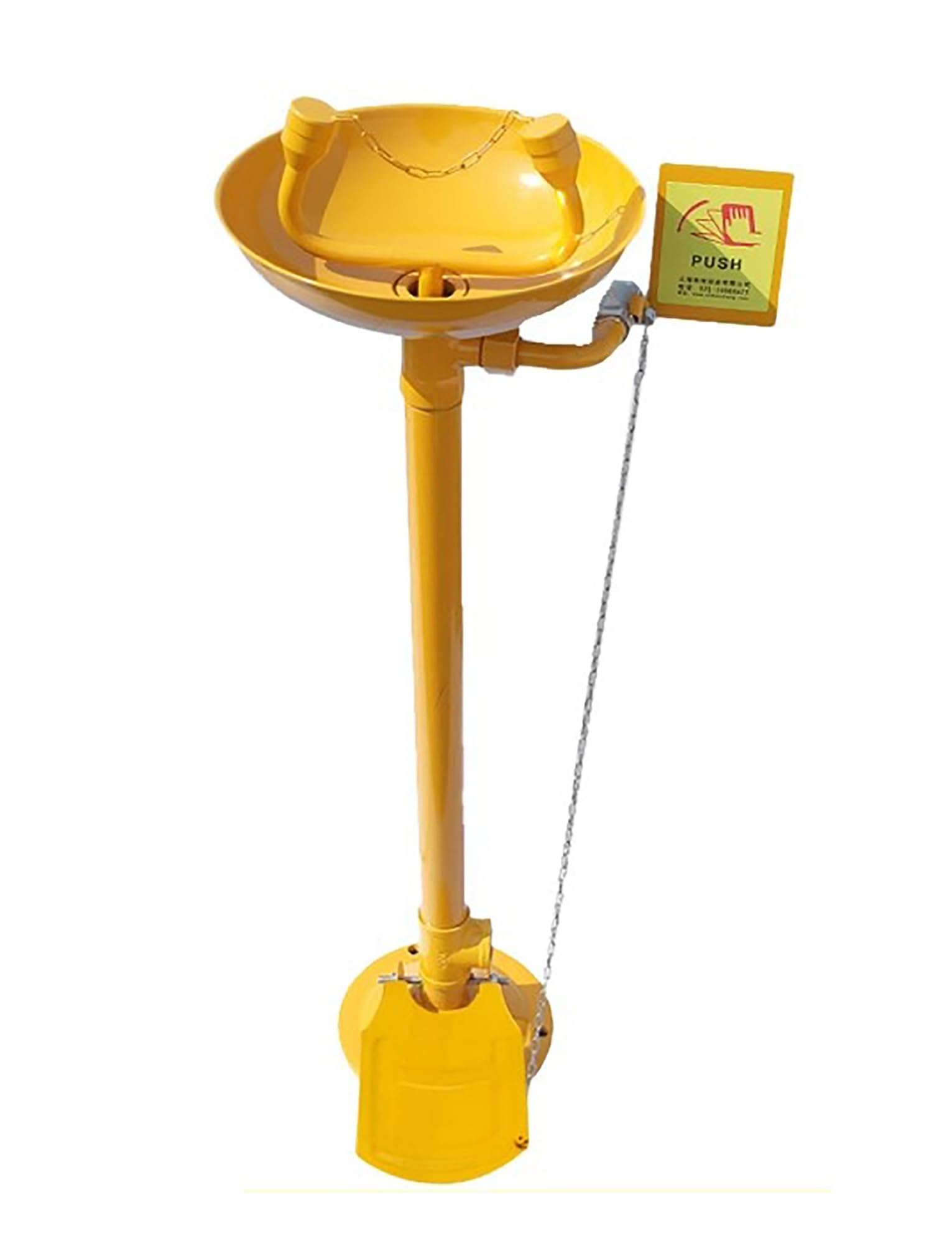 Lavaojos de acero inoxidable 304, estación lavaojos con pedestal, tablero de empuje manual llamativo e interruptor de pedal, operación manos libres.(Yellow,With pedals)