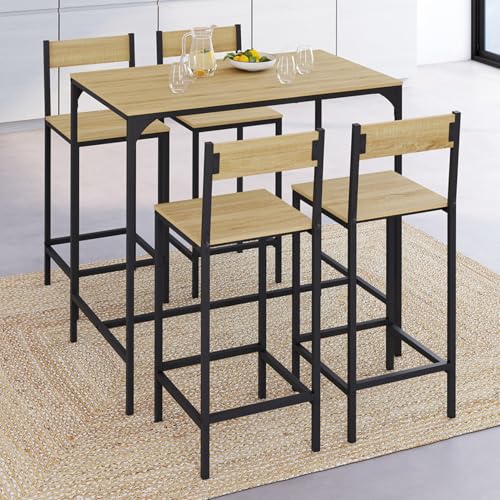 IDMarket – Conjunto de mesa alta de bar Detroit 100 cm y 4 sillas de bar diseño industrial - imagen 2