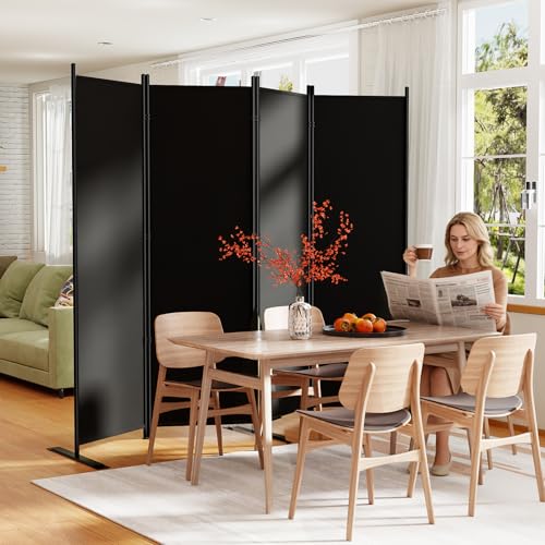 Image of SUNALLY Room Divider 6FT Folding Privacy Screens, 4 Panel Fabric Divider for Room Separation, 88 inch W Freestanding Portable Wall Dividers Screen for Home Dorm Studio Office, Black