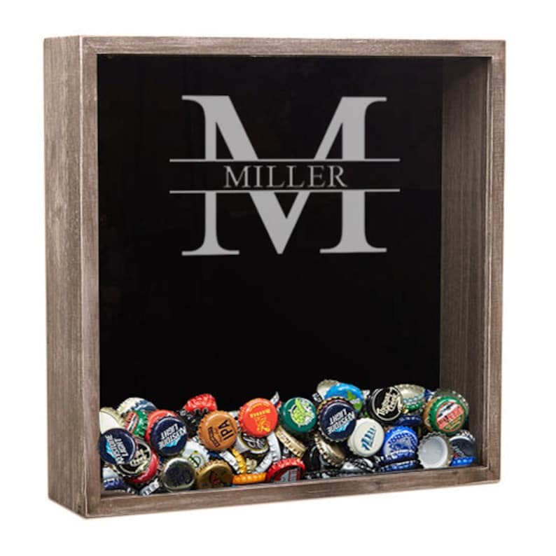 ENGRAVINGS ETC Beer Cap Shadow Box, Makes The Ideal Gift for The Happy and Hydrated Beer Lover, Personalized Bottle Cap Holder, Man Cave Gift (Black Shadow Box)