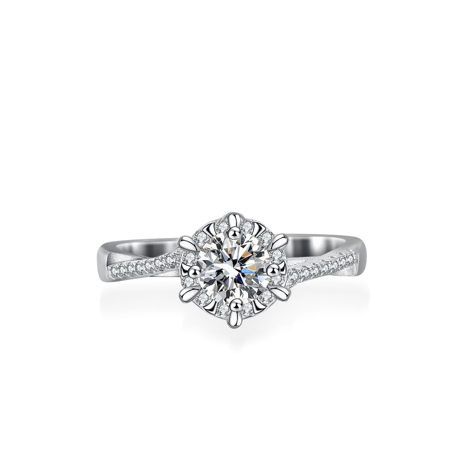 Pierścionki damskie z białego złota 375, 0,5 ct Moissanit Halo, pierścionek ślubny 375 dla niej, 9-karatowe białe złoto, rozmiar 48 (15,3)
