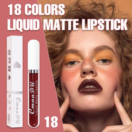Image of evpct 1Pcs Deep Red Liquid Matte Lipstick Lipgloss Set for Women, labiales mate 24 horas originales matte larga duracion 24 Hour Lipstick Lip Stains Long Lasting Waterproof 24, 18#