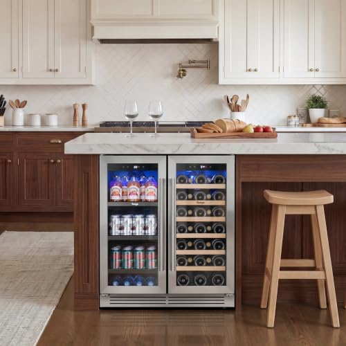 Image of Yeego 24 Inch Wine and Beverage Cooler, 80 Can 33 Bottle Wine Fridge