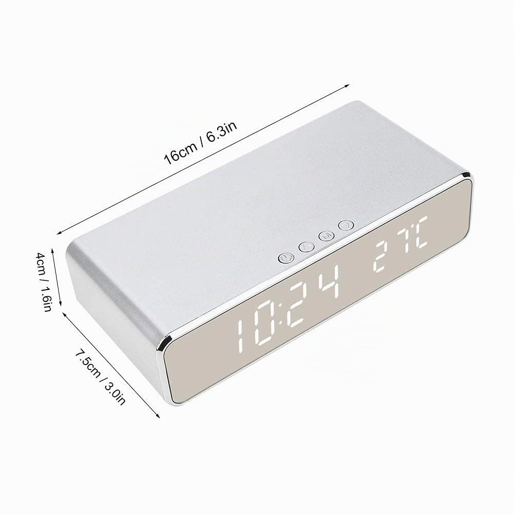 3 in 1 Orologio da Comodino Elettronico con Display LED Chiaro e Tappetino Ricarica Wireless Veloce per Casa, Hotel e Appartamento