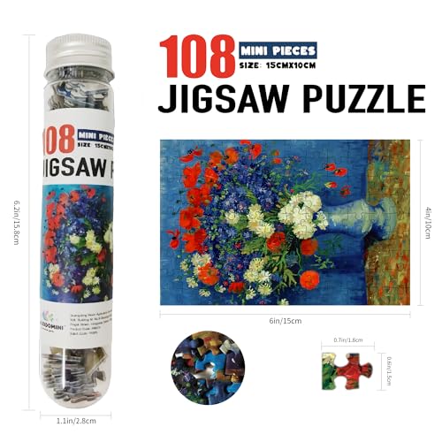 KALEIDOMINI-108 piezas rompecabezas pequeños para adultos - Serie de pinturas al óleo de Van Gogh, 6 x 4 pulgadas, 3 paquetes, rompecabezas mini desafiantes miniatura 4