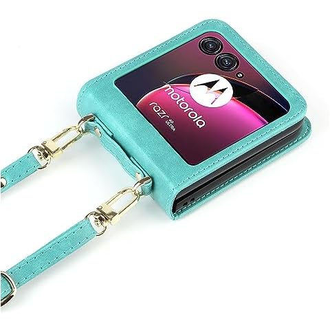 Futanwei for Motorola Moto Razr+ 2023 Wallet Case with Card Holder, Motorola Razr Plus 2023 Case, Crossbody Wallet Case, Crossbody Phone Case Cover, Hinge Protection, Detachable Lanyard Strap, Green Cover