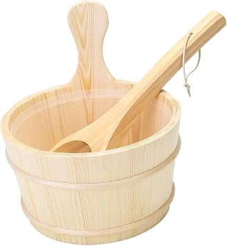 4L Sauna Bucket Sauna Tub Wooden Accessories with Spoon Hot Tub for Bath Sauna Sauna Room Supplies Waterproof Leakproof Bath Spa Swimming Pool Massage Bathtub Shower Portable Bathroom Equipment