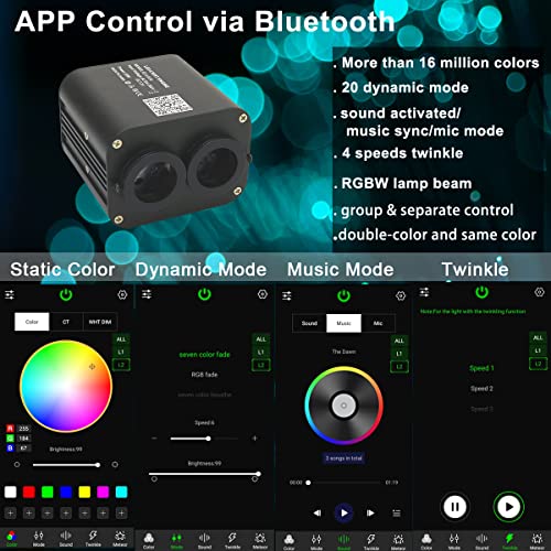 Image of AZIMOM Dual Color 20W Fiber Optic Light Source RGBW Light Box Engine Diver Bluetooth /RF Remote Control Music Sensor Mode for Car /Home Star Ceiling Effect Decoration