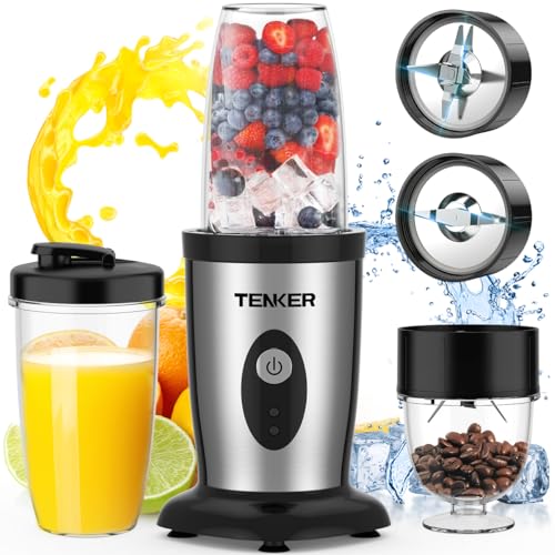 TENKER Personal Blender for Shakes and Smoothies - 850W with 2 17Oz To-Go Cups and Spout Lids, Small...