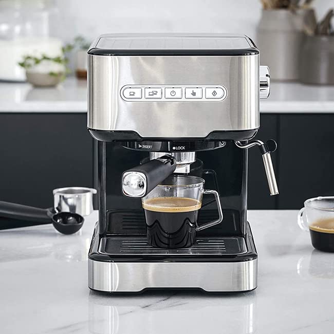 Suinga - Cafetera Expresso con 2 salidas de café y función de calentar/espumar la leche, apta para café molido y cápsulas