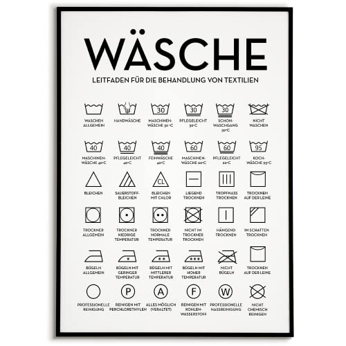 Wäsche Poster Waschraum Wandbild Hauswirtschaftsraum Wanddeko Einzugsgeschenk Bild - DIN A3 mit Bilderrahmen schwarz