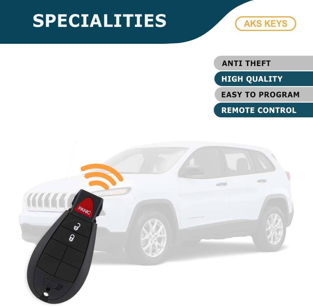 Replacement for Jeep Cherokee Fobik Key 3 Buttons Lock, Unlock & Panic That Use FCC GQ4-53T Compatible with Cherokee 2014-2023 - 434 MHz (2)