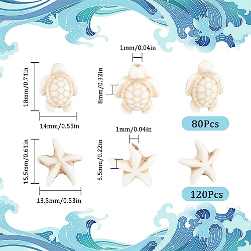 SUNNYCLUE 1 Box 80+120Pcs Turtle Beads White Starfish Beads Bulk Synthetic Turquoise Turtles Bead Summer Sea Ocean Animal Beaded Kit for Jewellery Making Beading Supplies DIY Necklace Bracelets Craft - Image 2