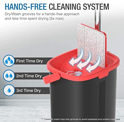 Tethys Flat Floor Mop And Bucket Set For Professional Home Floor Cleaning System With Aluminum Handle/2-Washable Microfiber Pads Perfect Home + Kitchen Cleaner For Hardwood, Laminate, Tiles, Vinyl #TOP1