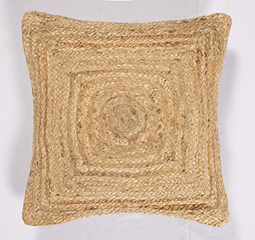 Square Natural Jute Throw Pillow Cover (18 X 18 Inches) | Durable, Hand-Woven Decorative Cushion Covers For Couch, Sofa | Vintage Boho Home Décor Pillow Dress, Modern Farmhouse Bohemian Pillow Case #TOP1