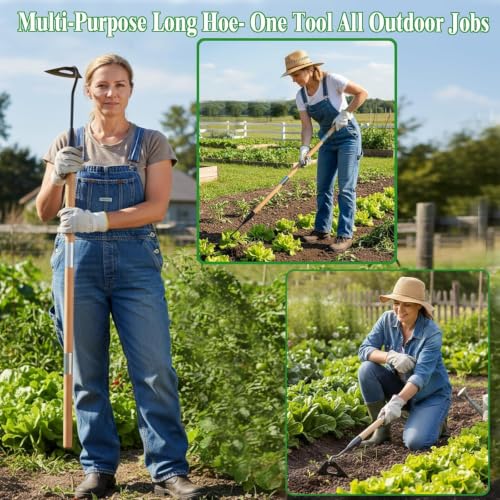 Gardening Tools Hollow Hoe, All-Steel Hardened Hollow Hoe with 55 Inch Long Handle, Sharp Edge Garden Weeding Tools, Garden Weeder Tool Shovel Weed Puller for Backyard Loosening Farm Planting Weeding