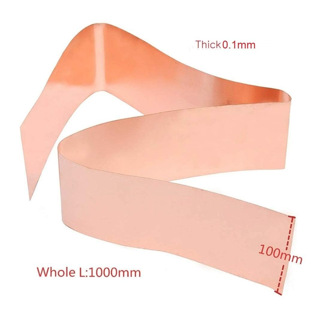 ART IFACT 99.9% Pure Copper Foil/Sheet 1000mm long X 100mm wide (0.1 mm thick) for Art Crafts, Embossing, Vastu, Designing Embossing - Aviation Quality Copper (1 Meter, 0.1mm Thick X 4 Inch wide) 1