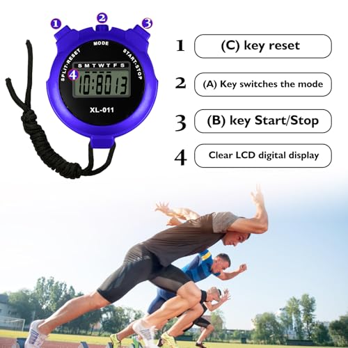 Lot de 5 chronomètres de sport numériques avec 5 sifflets, grand écran LCD, chronomètre numérique multi-fonctions, chronographe portable pour la natation, la course et l'entraînement sportif – Image 4