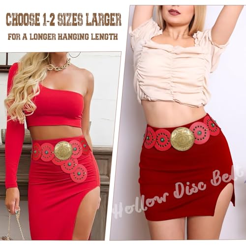 Image of XZQTIVE Western PU Leather Belts for Woman Concho Cowgirl Cowboy Disc Belt for Ladies Wide Boho Country Waist Belts for Dress