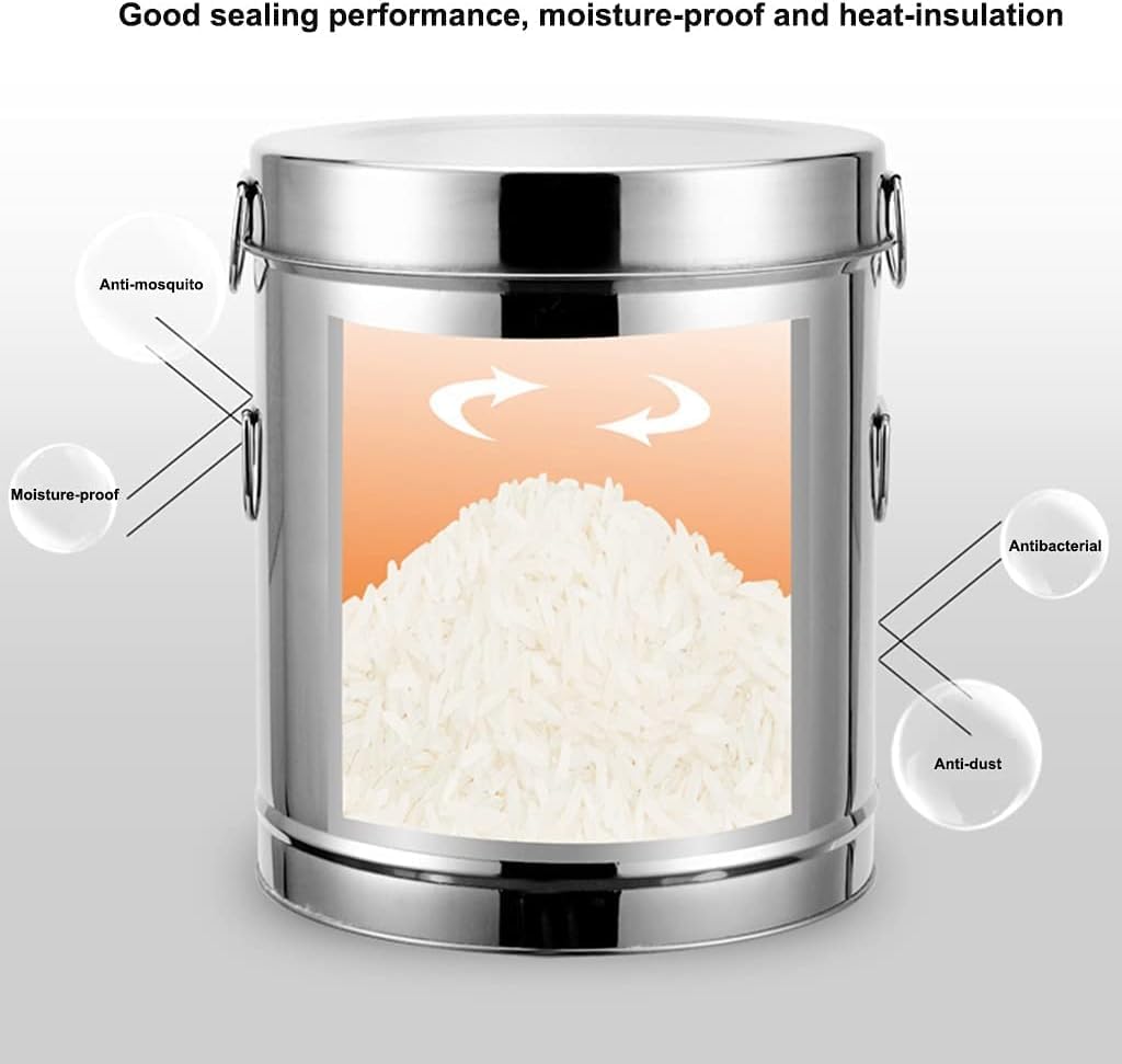 Stainless Steel Rice Restaut Large-Capacity Stainless Steel Flour Sealed Grain Storage Tank Grain Storage Container, Silver, 25kg