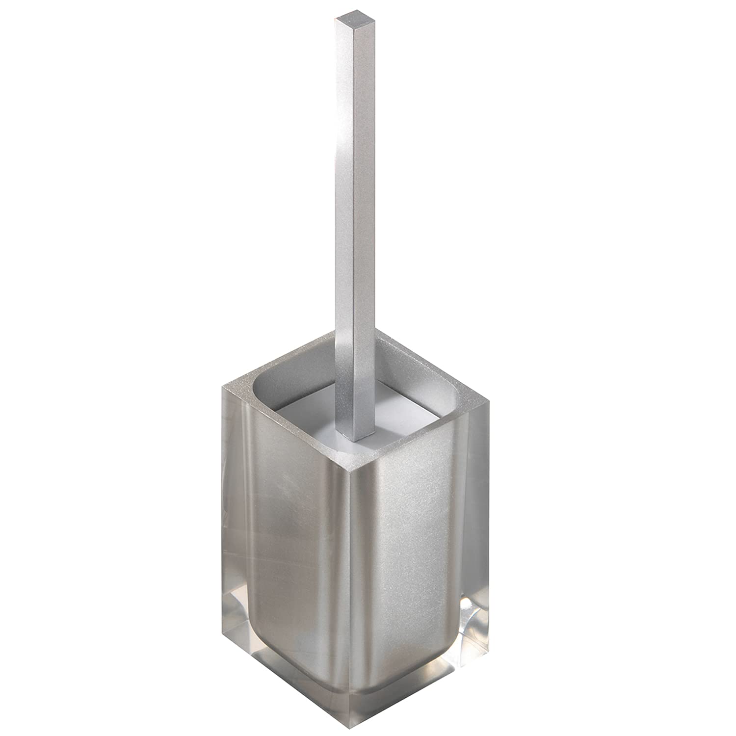 GEDY Auckland Scopino WC Argento, Misure e Peso: 37,5X9,8X9,8 CM & 0,855 kg, Realizzato in Resina Trasparente di Alta qualità, Scopino per WC Design di R&S Gedy, Fatto a Mano, 2 Anni di Garanzia