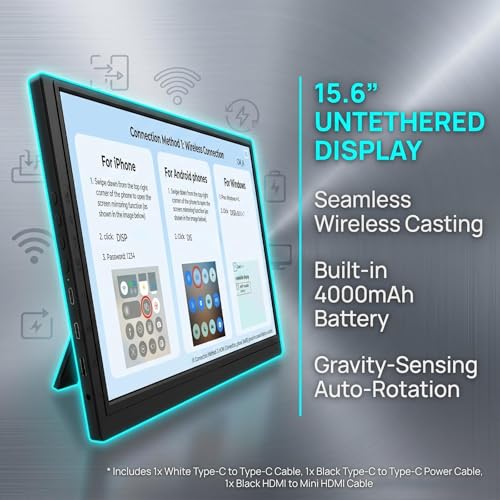Image of XAVION 15.6 Inch Wireless Portable Monitor with Rechargeable Battery 1080P FHD Second Screen for Home & Office for Laptop Phone No Cables or Drivers Need